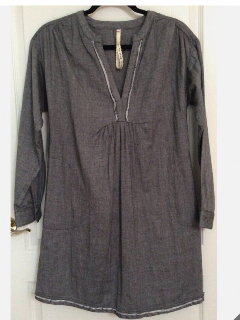 Uncle Frank 100% Cotton Fringe V Neck Lightweight Knee Length Shirt Dress XS